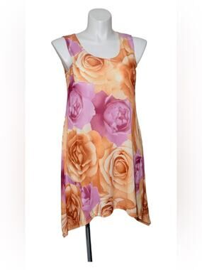 LBisse Floral Sleeveless Tunic Dress Top Large Bold Bright made in USA